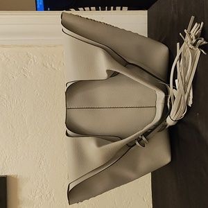 Gray 2 in 1 shoulder bag with whip stitch